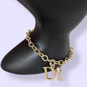 (2/$20) Vintage Diamond International Gold Tone Charm Bracelet